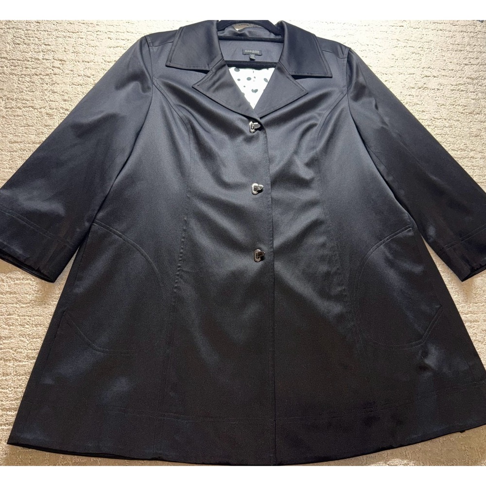 Madison Petite Trench Coat Women 12P Black Polka‎ Dot Lining Swing Jacket